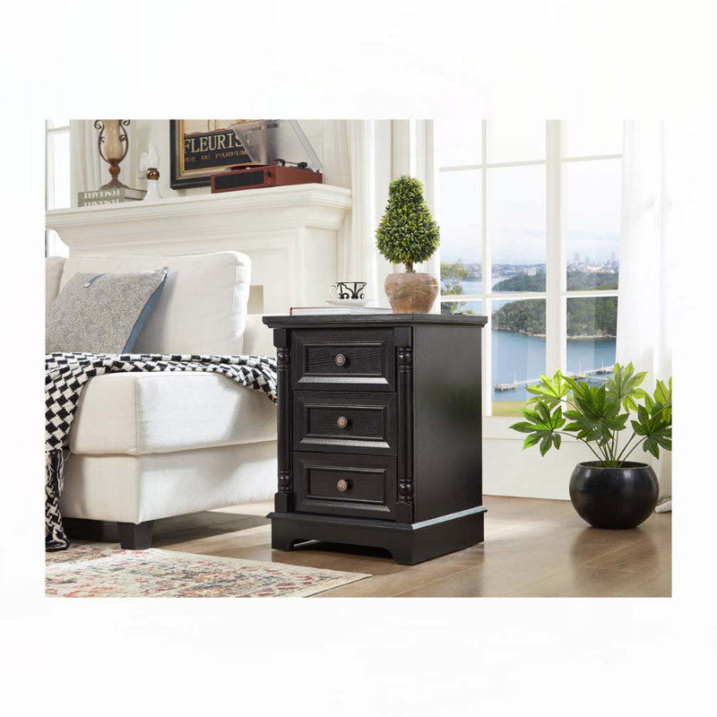 Table d'appoint 3 tiroirs, Noir