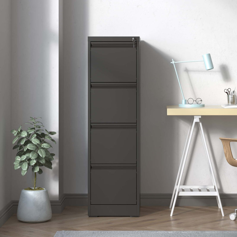 Malaja 52.4"H Metal Vertical Filing Cabinets with 4 Drawers Lockable For Home Office A4/Letter/Legal, Black