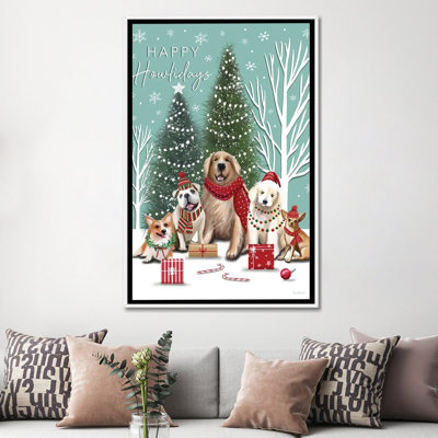 Chiens de Noël - reproduction d'art murale - toile encadrée