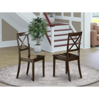 Boston Dining Room Chairs - Cross Back Solid Wood Seat Chairs, Set of 2, Cappuccino