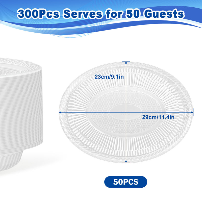 Assiettes ovales en plastique transparent 11,4 pouces - paquet de 50 plateaux de service jetables