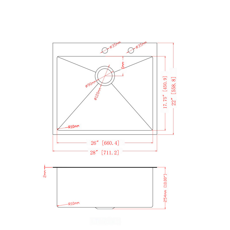 Évier de cuisine 28 po x 22 po x 10 po à cuve simple en acier inoxydable 28 po, système de protection antibruit T304, méthode de drainage en douceur, coin R10, niveau réduit en nickel brossé, drainage non obstrué,