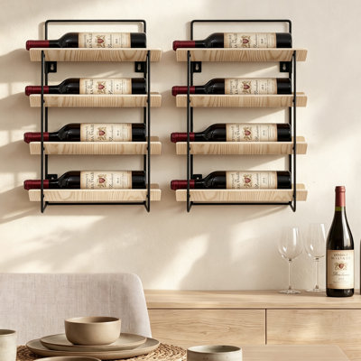 Support à vin mural en bois avec cadre en métal