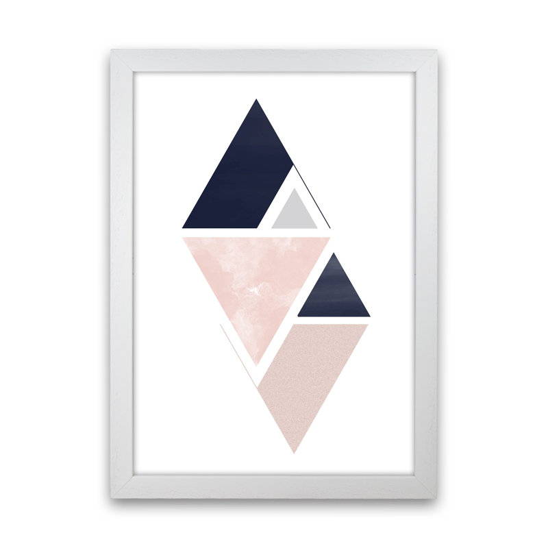 Navy And Marble Pink 3 by Pixy Paper - Print, 59.4cm H x 42cm W x 3cm D, White Framed