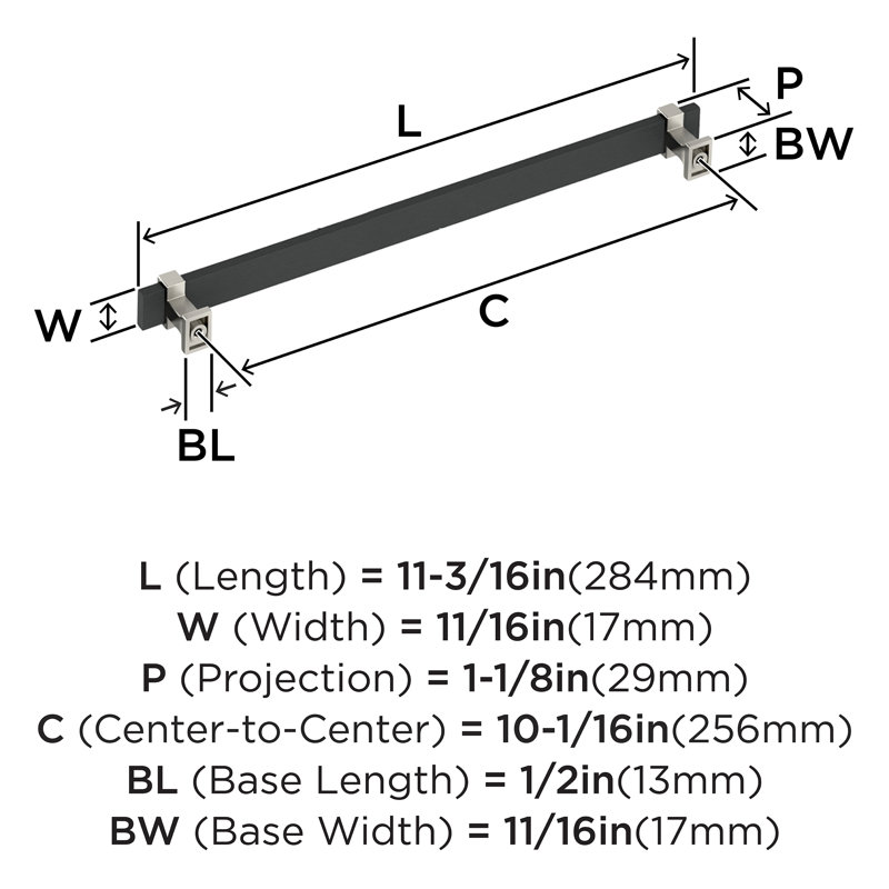 Overton 11" Brushed Nickel and Black Bar Pull