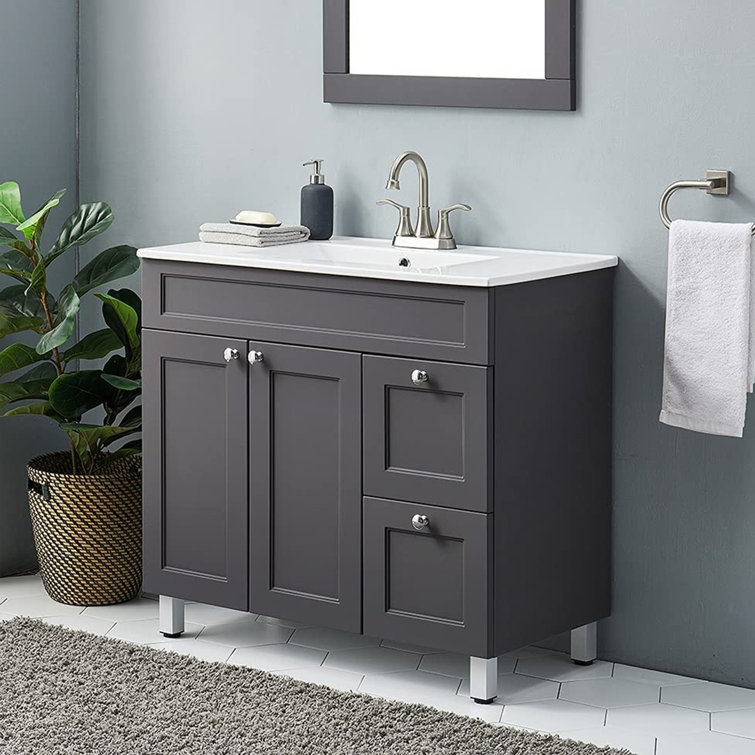 36" Grey Modern Free-standing 2-Door & 2-Drawer Single Bathroom Vanity Set