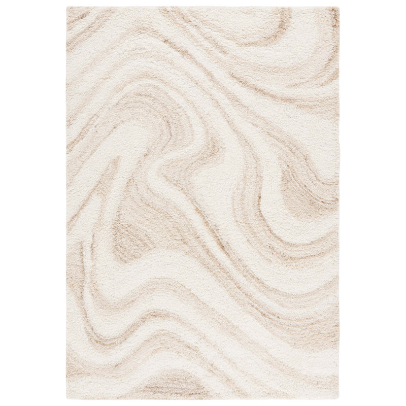 Tapis ivoire / beige en laine touffeté à la main Goldina, Rectangle 6 pi x 9 pi