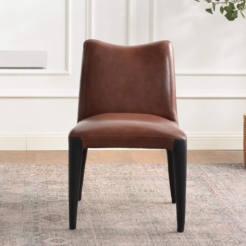 21" Wide Modern No Assembly Top-grain Genuine Leather Upholstered Dining Chair, Brown, 1