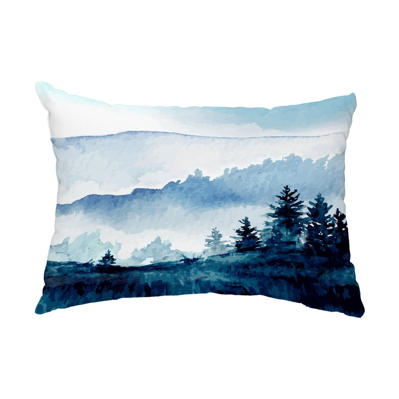 Blue Winter Scene Woven Polyester Outdoor Pillow