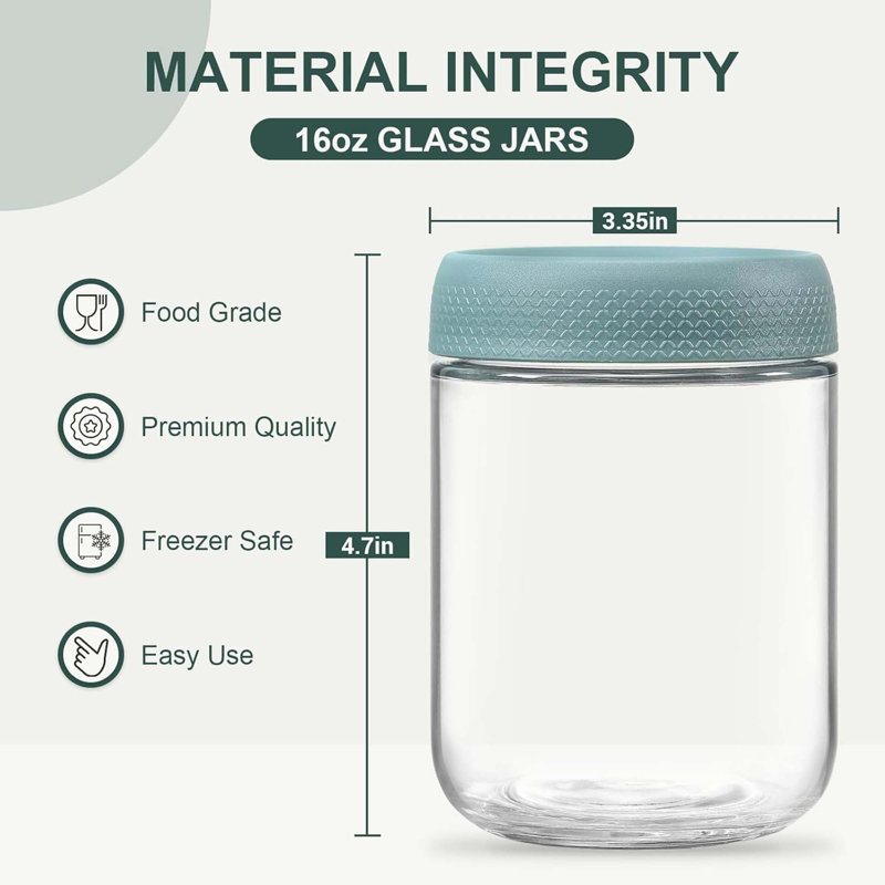 6 Pack 16 Oz Glass Jars With Airtight Lids, Wide Mouth Mason Jars For Overnight Oats, Yogurt, Snacks, Salads
