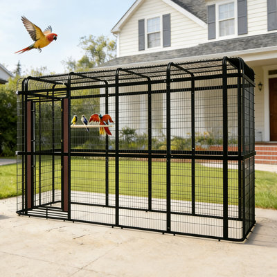 153.6"W×81.5”H Extra Large Metal Walk-In Bird Cage With Perches & Feeding Cups