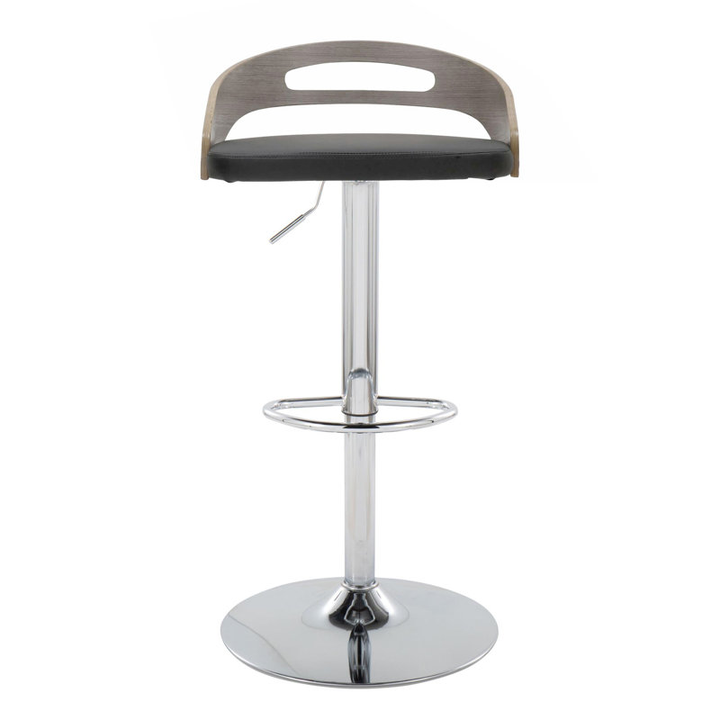 Black Adjustable Swivel Bar Stool with Wood and Metal Frame
