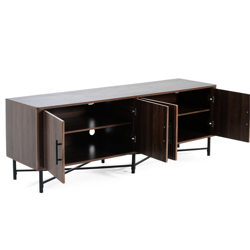 Meuble télé fonctionnel à 4 portes - 2 espaces de rangement, tablettes réglables, idéal pour l'organisation du salon, châtaignier
