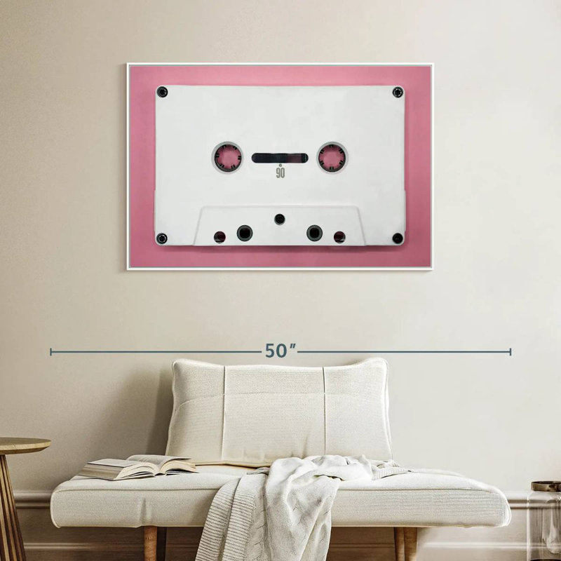 White Cassette Tape, 40" X 27", Floating Frame White