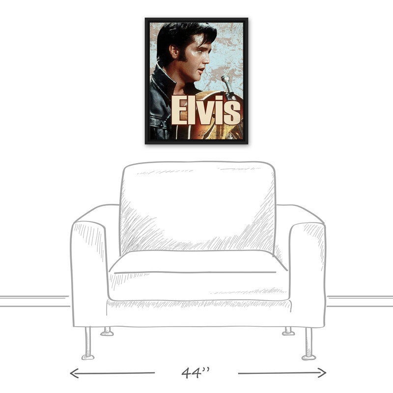 Elvis sur toile, H 21,75 po x l 17,75 po x P 1,75 po, Cadre flottant noir