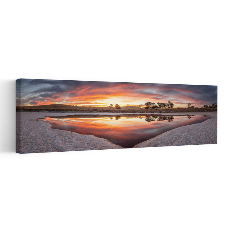 Salt Lake Sunset Reflection Colorful Dramatic Peaceful Landscape Art mural, H 36 po x l 12 po