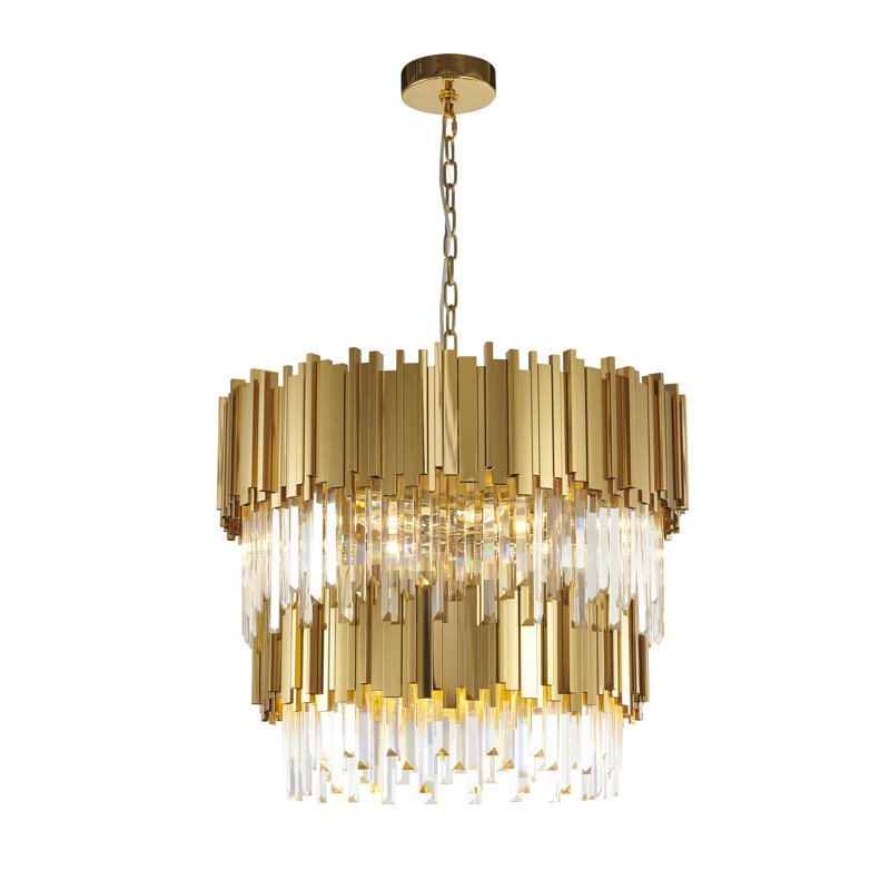 Lustre rond en cristal doré 12 lumières Transitional 