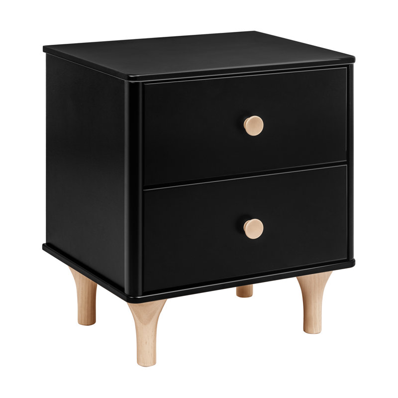 Lolly 2 Drawer Nightstand with USB Port, Black/Washed Natural
