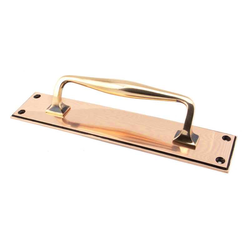 300mm Art Deco Pull Handle on Backplate, Polished Bronze