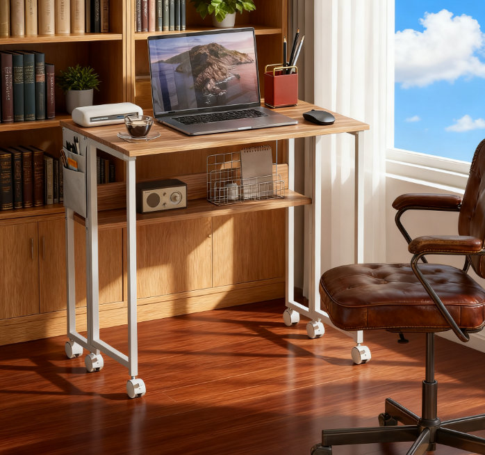 Bureau d'ordinateur avec pieds en métal pour le bureau à domicile | Idée de cadeau, Bois naturel / blanc