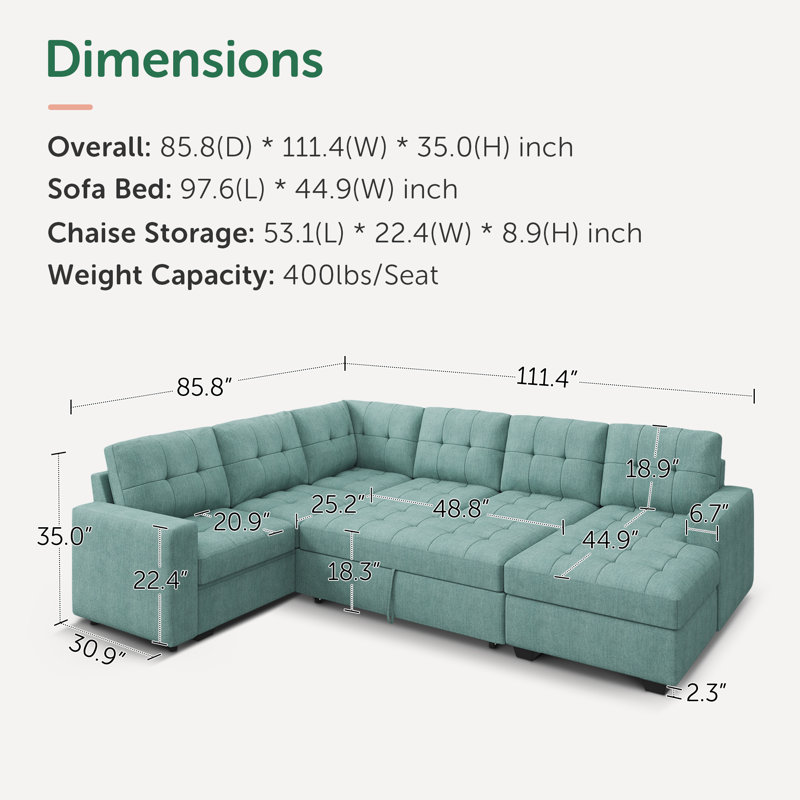 Latitude Run® U-shaped Sleeper Sectional Pull Out Sofa Bed With Storage ...