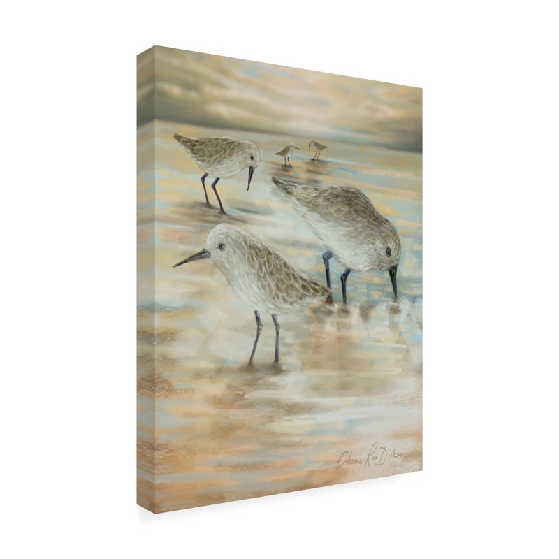 «Sandpipers» par Cherie Roe Dirksen - peinture sur toile tendue, H 19 po x l 14 po x P 2 po