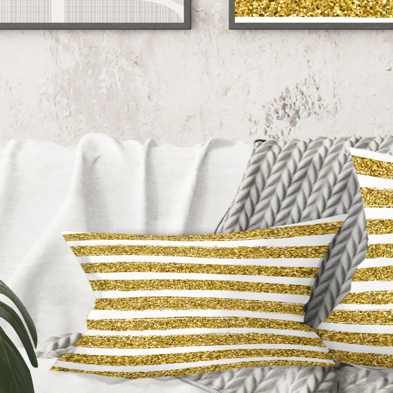 Coussin décoratif doré à lignes horizontales modernes Mid-Century