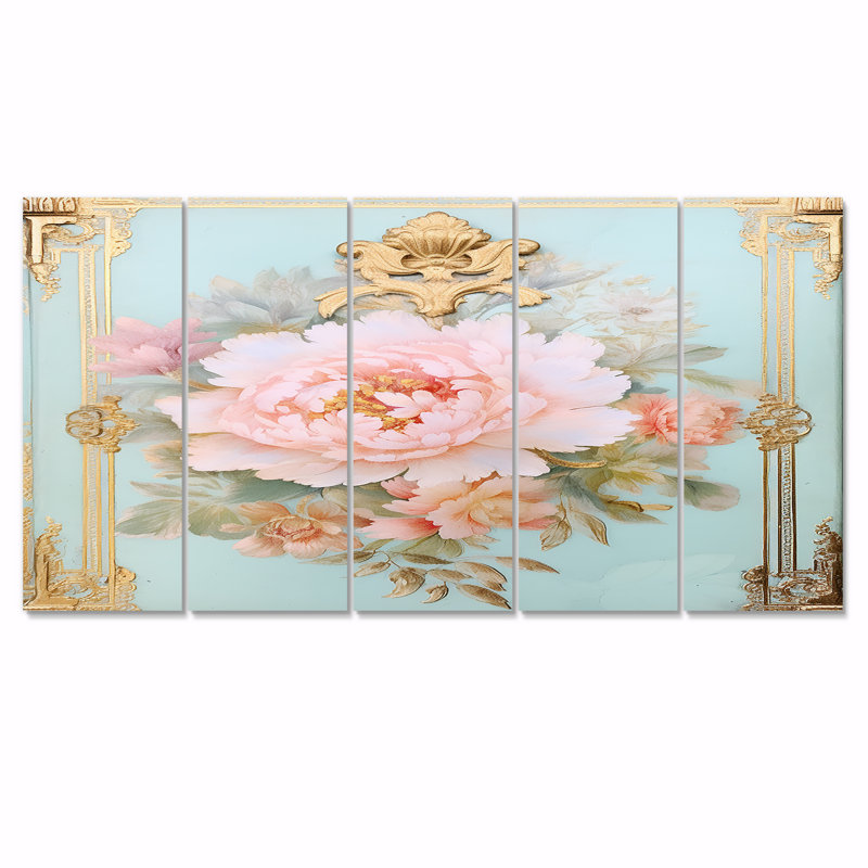 Baer - pivoine, art mural 5 pièces, H 28 po x l 60 po