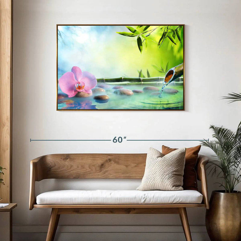 Orchidée japonaise, Cadre flottant doré, 43 po x 29 po