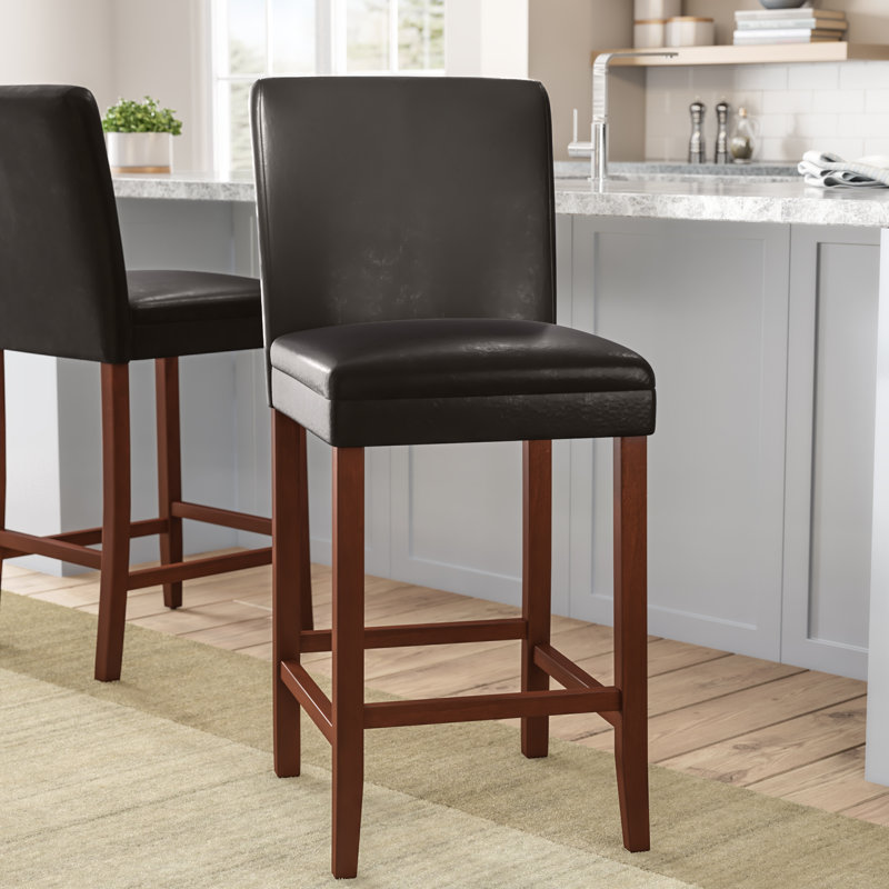 Taib 29" Luxury Faux Leather Bar Stool, Black Faux Leather