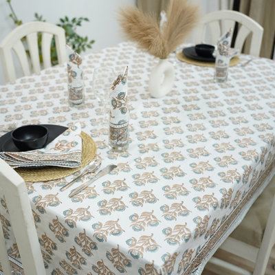 Floral Block Print Table Cover, Authentic Designs- Bael Patr