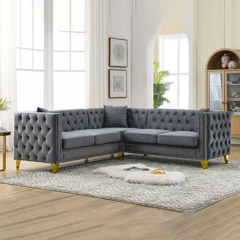 Canapé d'angle 5 places en forme de L avec 3 coussins