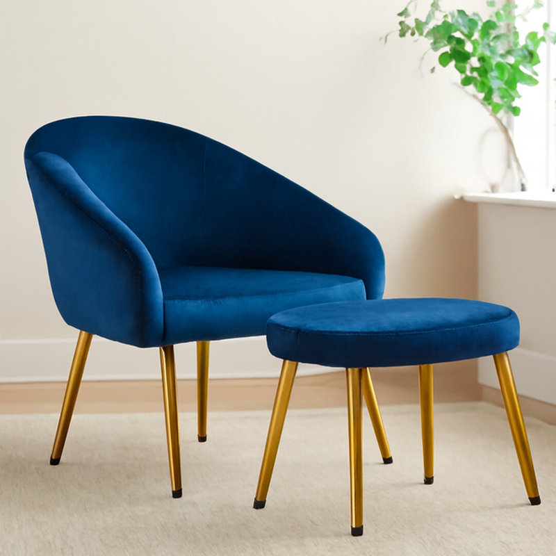 72cm Wide Velvet Footstool Ottoman, Blue