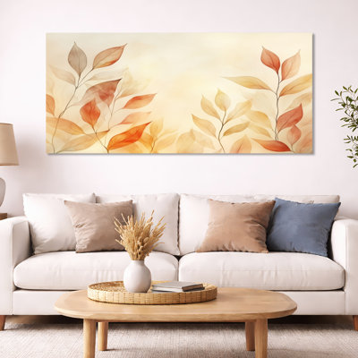 Art mural feuille de sauge, décor botanique rouge orange, rouge, aquarelle orange de feuilles d'automne sauge