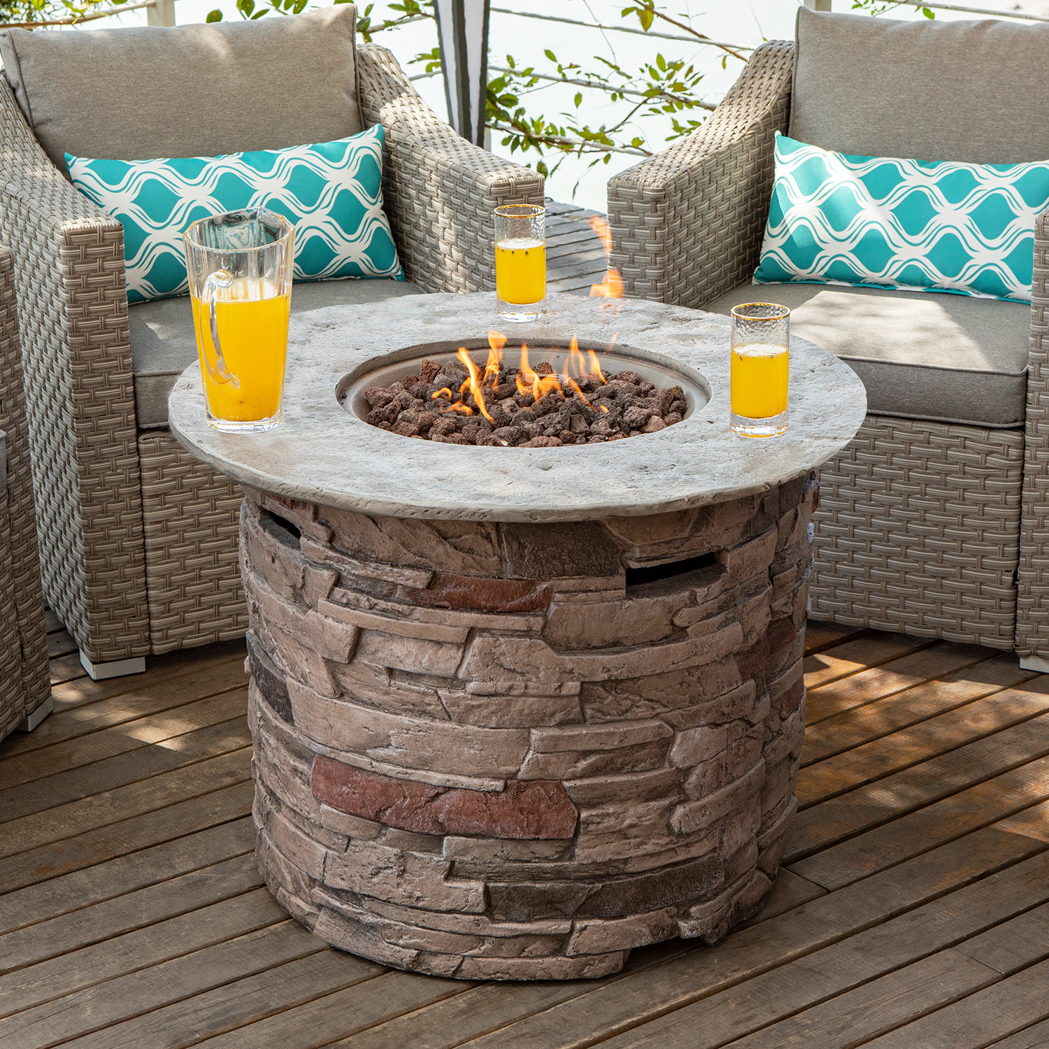 Loon Peak® Outdoor Concrete Propane Fire Pit Table & Reviews | Wayfair