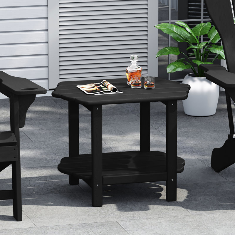 Maynerd 24'' W HDPE Double-Tier Weather-Resistant Patio Side Table, Black