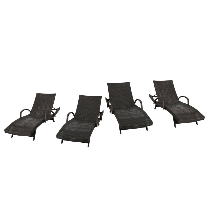 Billur Outdoor Wicker Chaise Lounge Set, Brown