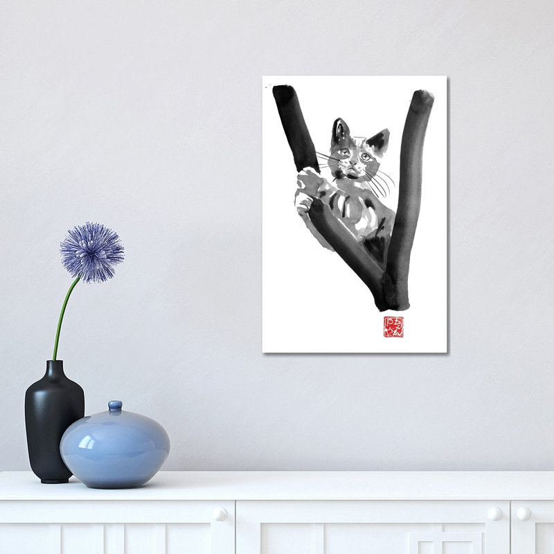 Cat In Tree by Péchane - Painting on Canvas, Wrapped Canvas, 30.48 cm H x 45.72 cm W