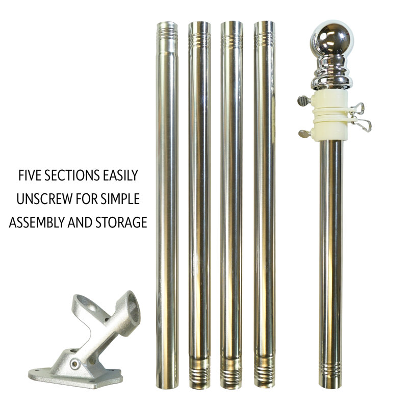 6-Foot Silver Aluminum Adjustable Flagpole with Bracket