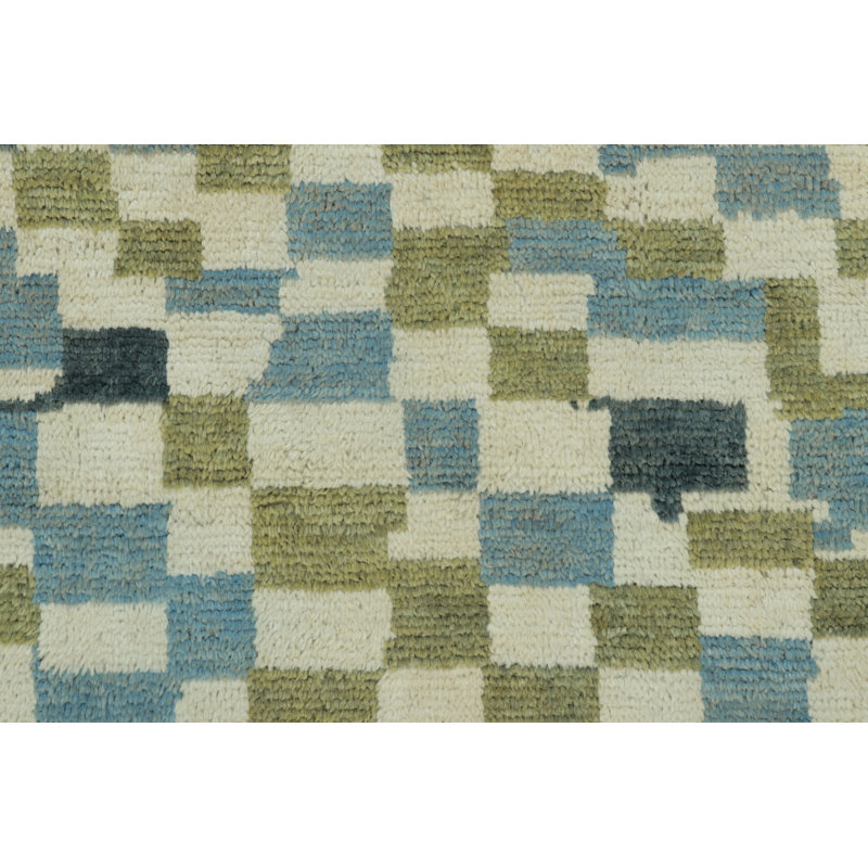 Rug & Kilim’S Modern Rug In Cream, Gray And Blue Abstract Pixelated Pattern