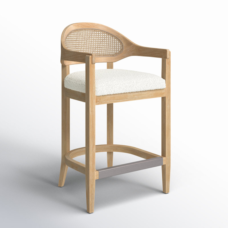 Copley Cane Stool, Ivory Boucle, Counter Stool (26” Seat Height)