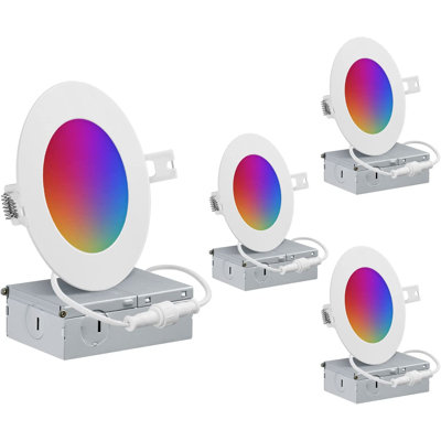 4Inch Slim LED Smart WIFI RGB Recessed Ceiling Light w/Junction Box, 10W No Hub required