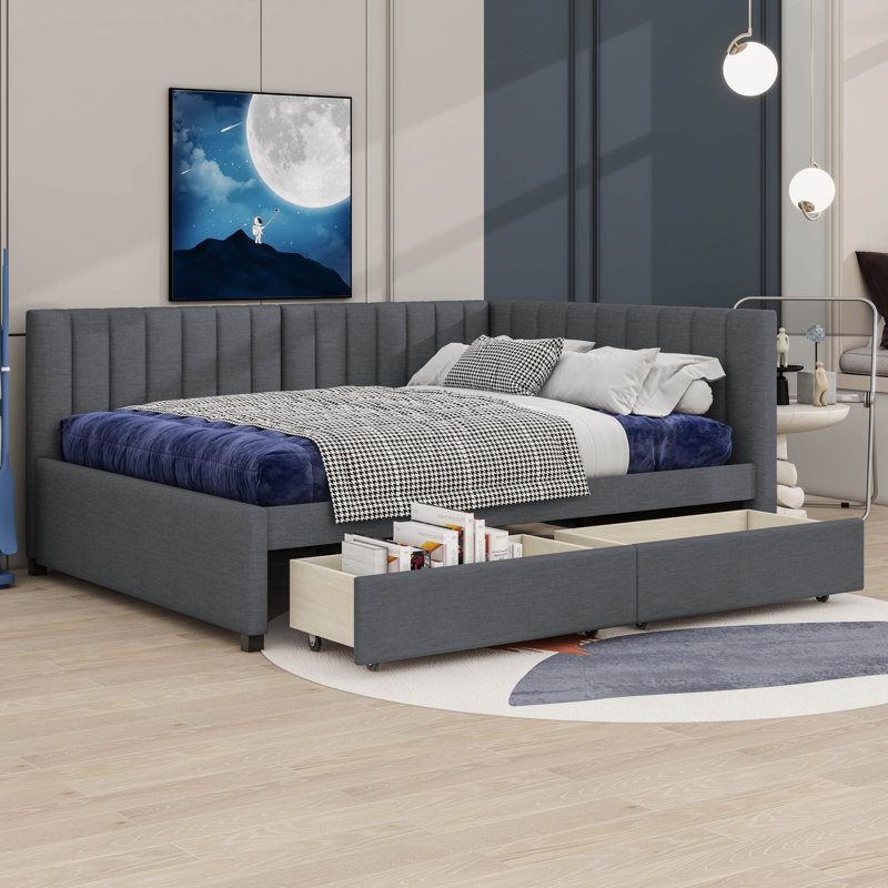 Cathaline Full Size Upholstered Daybed with 2 Storage Drawers Sofa Bed Frame, Gray
