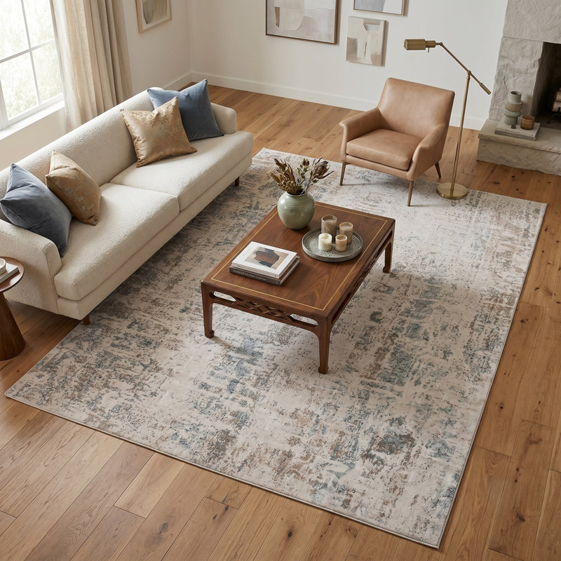 Tapis contemporain neutre neutre délavé Neutral, Rectangle 5 pi 3 po x 7 pi 3 po