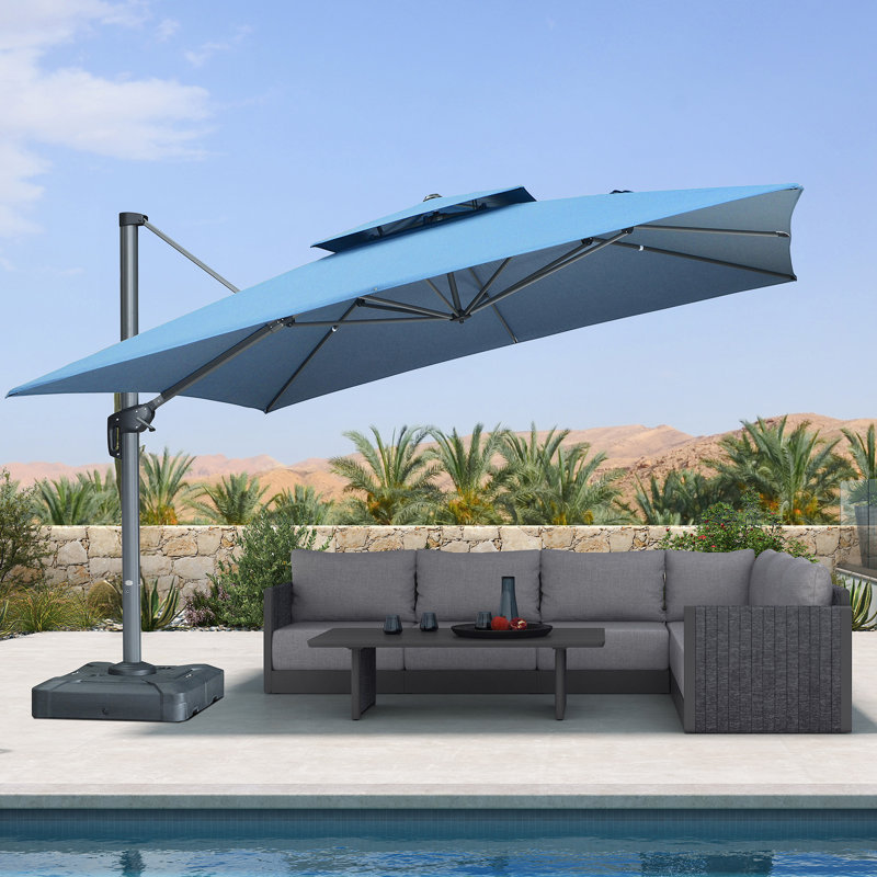 Parasol carré extérieur robuste 12 po, tissu haut de gamme, avec base, bleu denim, Spectre denim