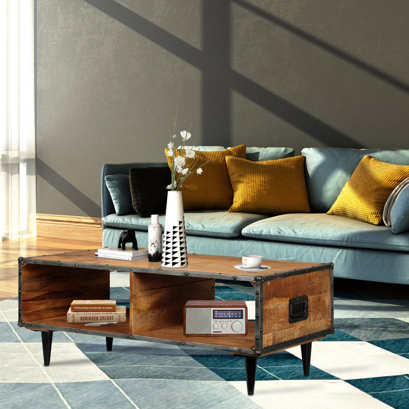 Table basse en bois massif avec rangement Verdel, Chêne rustique