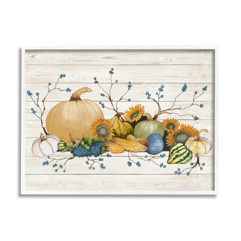 Rustic Abundant Harvest Legumes Fall, H 16 po x l 20 po x P 1,5 po, Giclée encadrée blanc bord de mer