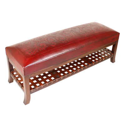 Genuine Leather Shelves Storage Bench