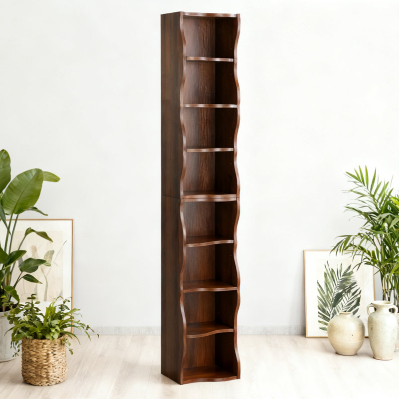 Tablette mince à 8 couches réglables avec bordure ondulée, Noyer