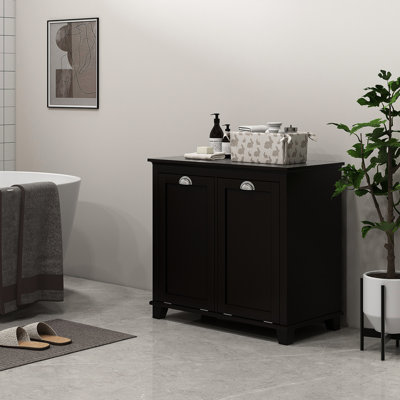 Dual Tilt Out Laundry Hamper Cabinet, Bathroom. 2 For Washroom Storage, Black Floor Cabinet. Generous Towel Storage Area. Separate & Dark. Made, Water-. Toppling Feature. Wall-mountable . 30" W X